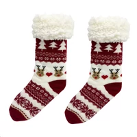 Kép 1/6 - Bundás karácsonyi vidám zokni - piros
