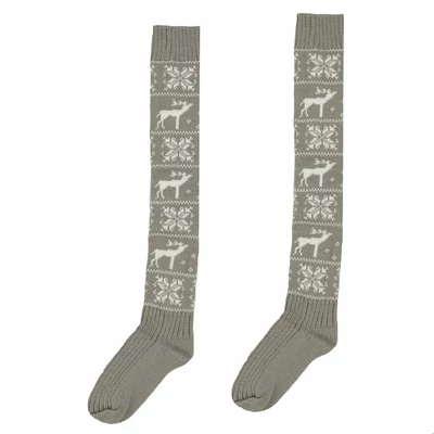 Norvég mintás meleg hosszú szárú vidám zokni - szürke