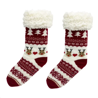 Bundás karácsonyi vidám zokni - piros