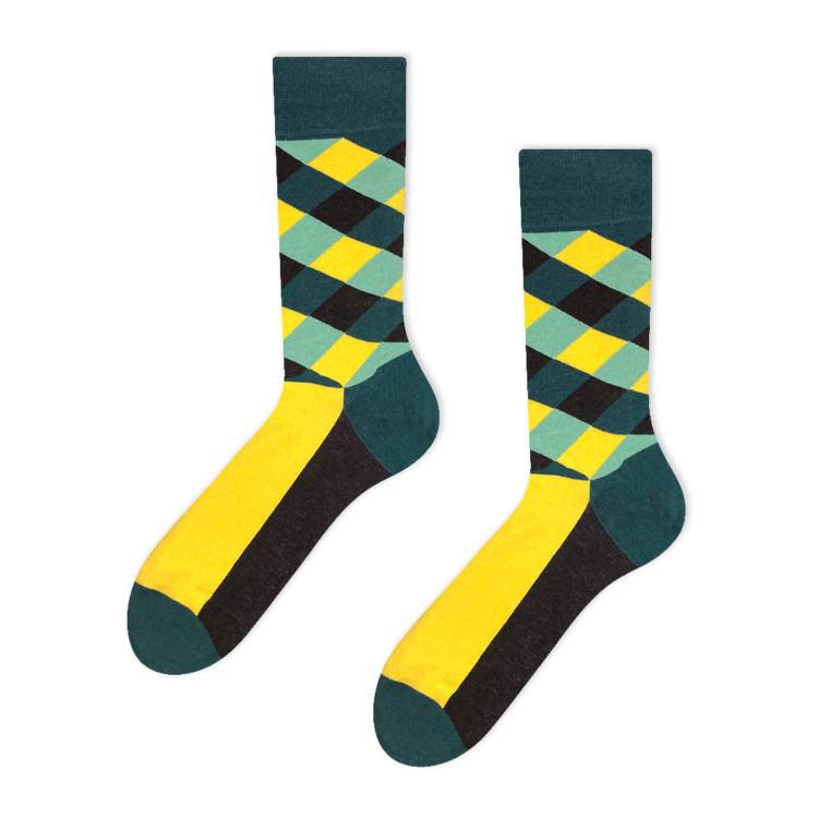 Basic - sárga, zöld rombuszos vidám zokni